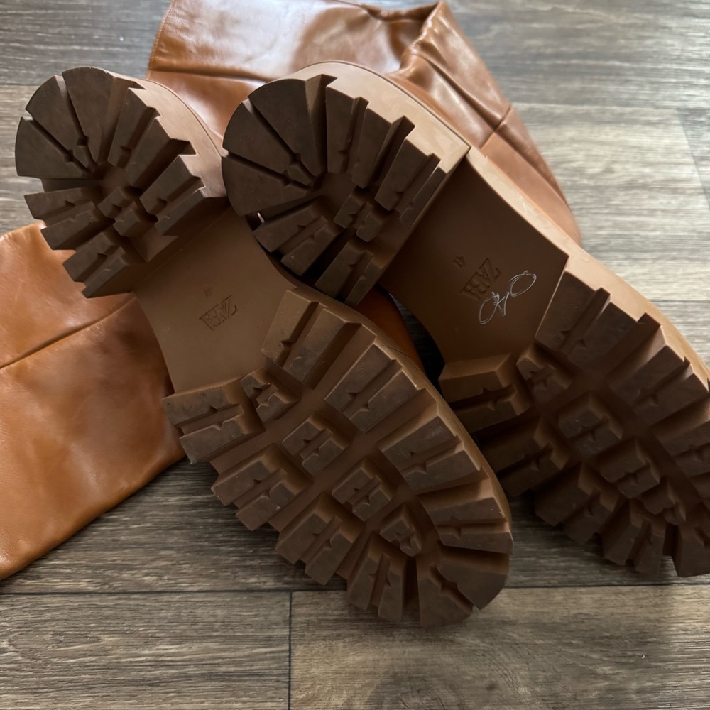 ZARA Flat Knee Brown Tall Leather Boots - Picture 14 of 16